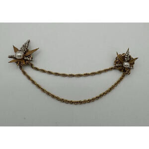 Vintage Miriam Haskell Signed Flower Collar Chain Brooch Gold Tone
